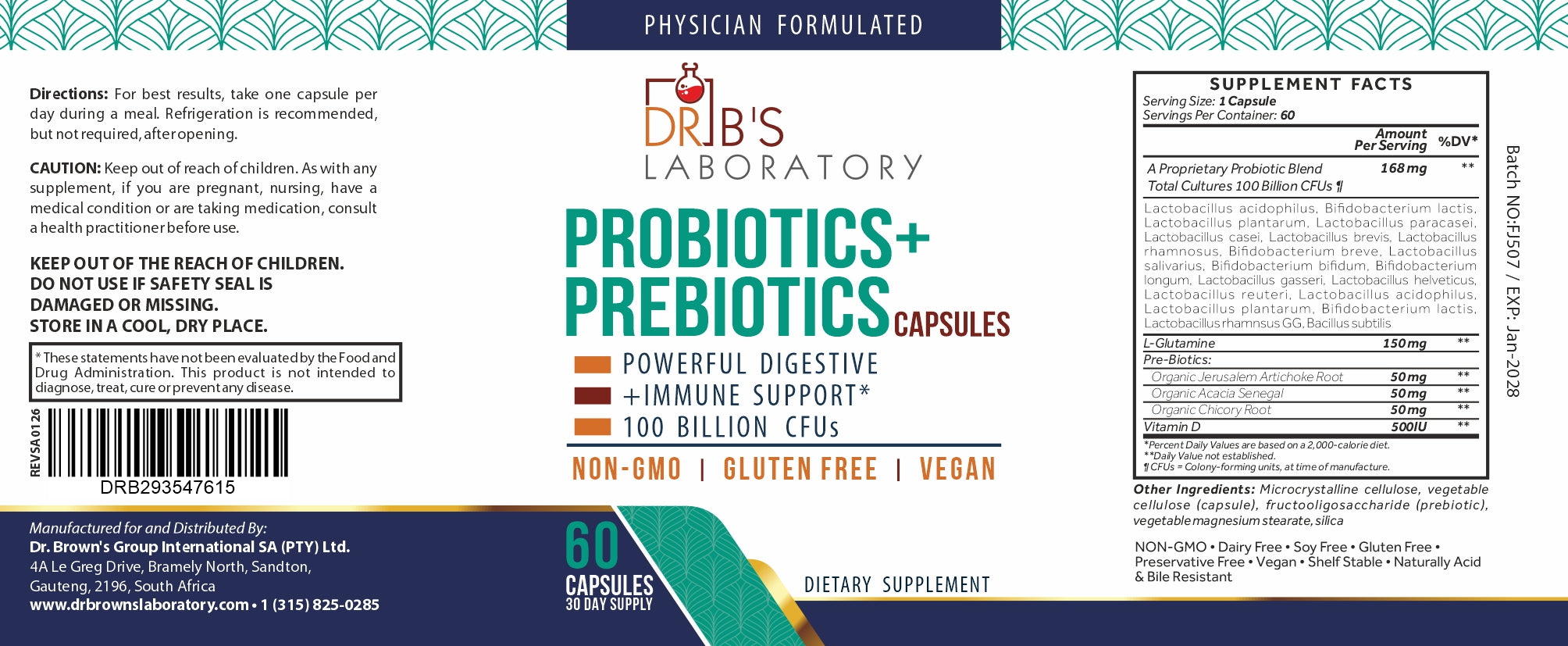 Probiotics + Prebiotics (60 Vegetable Capsules)